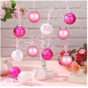 Pink and White Christmas BREAST CANCER  Ornaments Set